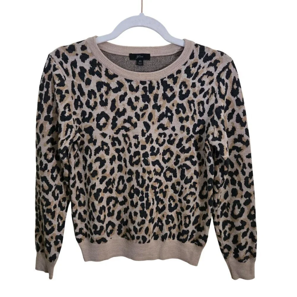 J. Crew Merino Wool Leopard Crewneck Sweater Size XS